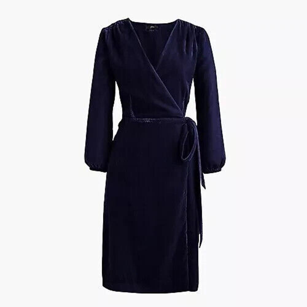 NWT J. Crew Velvet Wrap Dress Long Sleeve Drapy Navy Blue K0145 Women's Size 0 - Picture 14 of 16